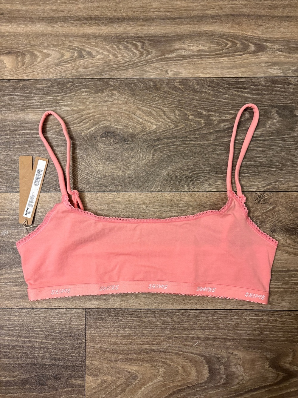 SKIMS Logo Picot Scoop Bralette in Melon Tonal